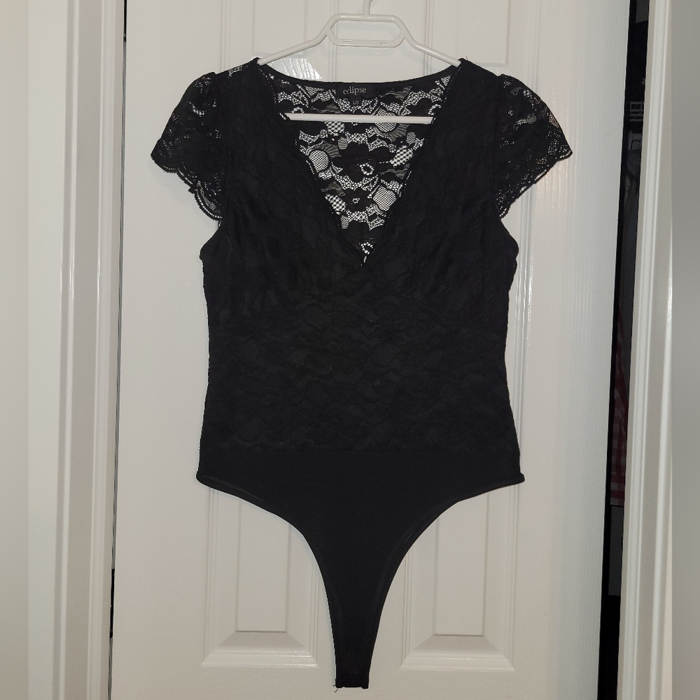 Eclipse Black Lace V-Neck Bodysuit M